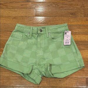 Wild Fable Green Checkered High-Waisted Shorts